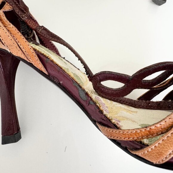 New Burgundy & Tan Strappy Closed Toe Heels Shoes by Charles David, Size 6.5 - Picture 7 of 9